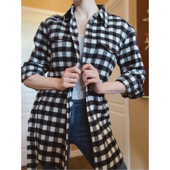 & OTHER STORIES NEW Black White Gingham Check Belted Italian Wool Shacket Jacket - Picture 3 of 17